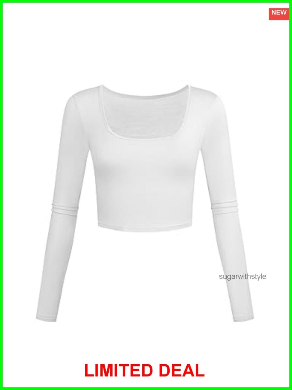 Square Neck Long Sleeve Crop Top Slim Fit Basic Shirt